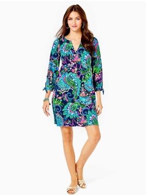 Lilly Pulitzer Cath Dress Womens XXL Multicolor Tie Sleeve Vacation Travel